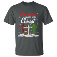 Christmas Begins With Christ Snowman Christian Cross T Shirt - Wonder Print Shop