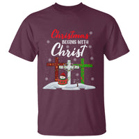 Christmas Begins With Christ Snowman Christian Cross T Shirt - Wonder Print Shop