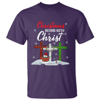 Christmas Begins With Christ Snowman Christian Cross T Shirt - Wonder Print Shop