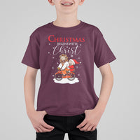 Christmas Begins With Christ Jesus Santa Riding Bicycle T Shirt For Kid - Wonder Print Shop