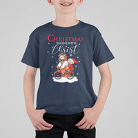 Christmas Begins With Christ Jesus Santa Riding Bicycle T Shirt For Kid - Wonder Print Shop