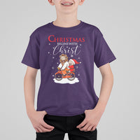 Christmas Begins With Christ Jesus Santa Riding Bicycle T Shirt For Kid - Wonder Print Shop