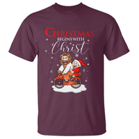 Christmas Begins With Christ Jesus Santa Riding Bicycle T Shirt - Wonder Print Shop