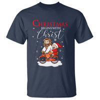 Christmas Begins With Christ Jesus Santa Riding Bicycle T Shirt - Wonder Print Shop