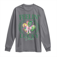 St. Patrick's Day Long Sleeve Shirt Feelin' Lucky Vibes Shamrock Coquette Bow