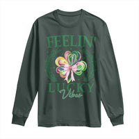 St. Patrick's Day Long Sleeve Shirt Feelin' Lucky Vibes Shamrock Coquette Bow