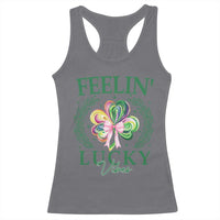 St. Patrick's Day Racerback Tank Top Feelin' Lucky Vibes Shamrock Coquette Bow