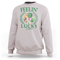 St. Patrick's Day Sweatshirt Feelin' Lucky Vibes Shamrock Coquette Bow