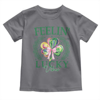St. Patrick's Day Toddler T Shirt Feelin' Lucky Vibes Shamrock Coquette Bow