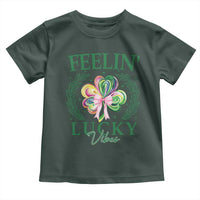 St. Patrick's Day Toddler T Shirt Feelin' Lucky Vibes Shamrock Coquette Bow