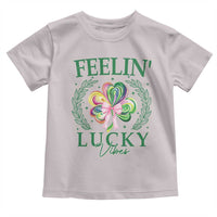 St. Patrick's Day Toddler T Shirt Feelin' Lucky Vibes Shamrock Coquette Bow