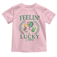 St. Patrick's Day Toddler T Shirt Feelin' Lucky Vibes Shamrock Coquette Bow