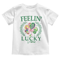 St. Patrick's Day Toddler T Shirt Feelin' Lucky Vibes Shamrock Coquette Bow