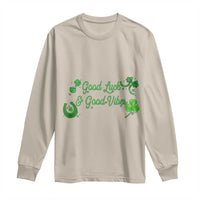 St. Patrick's Day Long Sleeve Shirt Good Luck And Good Vibes Shamrock Coquette Bow