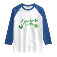 St. Patrick's Day Raglan Shirt Good Luck And Good Vibes Shamrock Coquette Bow