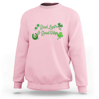 St. Patrick's Day Sweatshirt Good Luck And Good Vibes Shamrock Coquette Bow