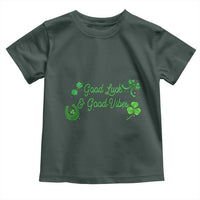 St. Patrick's Day Toddler T Shirt Good Luck And Good Vibes Shamrock Coquette Bow