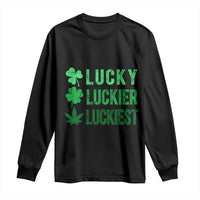 Funny St. Patrick's Day Weed Long Sleeve Shirt Lucky Luckiest Cannabis Shamrock