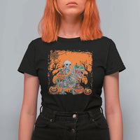Funny Halloween Skeleton Riding Dinosaur T Shirt For Women - Wonder Print Shop