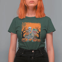 Funny Halloween Skeleton Riding Dinosaur T Shirt For Women - Wonder Print Shop