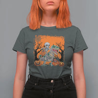 Funny Halloween Skeleton Riding Dinosaur T Shirt For Women - Wonder Print Shop
