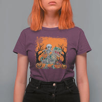 Funny Halloween Skeleton Riding Dinosaur T Shirt For Women - Wonder Print Shop