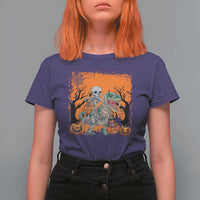 Funny Halloween Skeleton Riding Dinosaur T Shirt For Women - Wonder Print Shop
