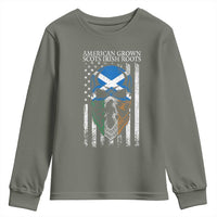 American Grown With Scots Irish Roots Youth Sweatshirt American Ulster Scots Skull Flag