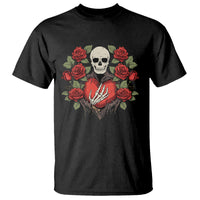 Valentine's Day T Shirt Skeleton Hand Heart Sign Red Rose Flower Gothic - Wonder Print Shop