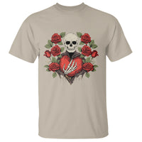 Valentine's Day T Shirt Skeleton Hand Heart Sign Red Rose Flower Gothic - Wonder Print Shop