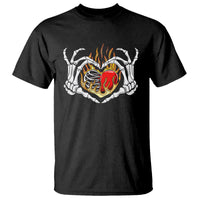 Valentine's Day T Shirt Skeleton Hand Love Sign Holding Fire Red Heart - Wonder Print Shop