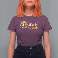 Manifest T Shirt For Women Retro Groovy Rainbow Law Of Attraction