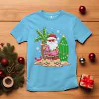 Christmas In Hawaii T Shirt Flamingo Float Xmas Palm Tree Surfboard Cute Santa At Beach - Wonder Print Shop