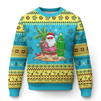 Xmas In Hawaii Ugly Christmas Sweater Flamingo Float Xmas Palm Tree Surfboard Cute Santa At Beach - Wonder Print Shop