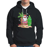 Christmas In Hawaii Hoodie Flamingo Float Xmas Palm Tree Surfboard Cute Santa At Beach - Wonder Print Shop
