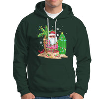 Christmas In Hawaii Hoodie Flamingo Float Xmas Palm Tree Surfboard Cute Santa At Beach - Wonder Print Shop