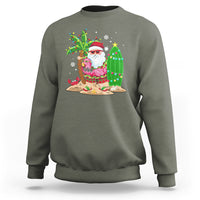 Christmas In Hawaii Sweatshirt Flamingo Float Xmas Palm Tree Surfboard Cute Santa At Beach - Wonder Print Shop
