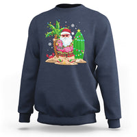 Christmas In Hawaii Sweatshirt Flamingo Float Xmas Palm Tree Surfboard Cute Santa At Beach - Wonder Print Shop