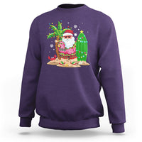 Christmas In Hawaii Sweatshirt Flamingo Float Xmas Palm Tree Surfboard Cute Santa At Beach - Wonder Print Shop