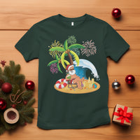 Christmas In Hawaii T Shirt Palm Tree Firework Santa At Beach Drinking Coconut - Wonder Print Shop
