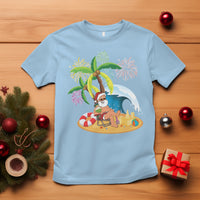 Christmas In Hawaii T Shirt Palm Tree Firework Santa At Beach Drinking Coconut - Wonder Print Shop
