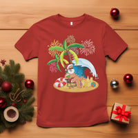Christmas In Hawaii T Shirt Palm Tree Firework Santa At Beach Drinking Coconut - Wonder Print Shop