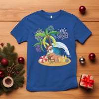Christmas In Hawaii T Shirt Palm Tree Firework Santa At Beach Drinking Coconut - Wonder Print Shop