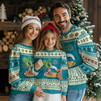 Xmas In Hawaii Ugly Christmas Sweater Palm Tree Firework Santa At Beach Drinking Coconut - Wonder Print Shop