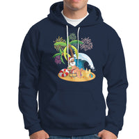 Christmas In Hawaii Hoodie Palm Tree Firework Santa At Beach Drinking Coconut - Wonder Print Shop