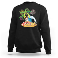 Christmas In Hawaii Sweatshirt Palm Tree Firework Santa At Beach Drinking Coconut - Wonder Print Shop