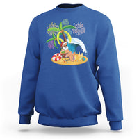Christmas In Hawaii Sweatshirt Palm Tree Firework Santa At Beach Drinking Coconut - Wonder Print Shop