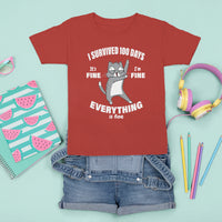 100th Day Of School T Shirt For Kid Funny Cat Everything Is Fine I Survived 100 Days - Wonder Print Shop