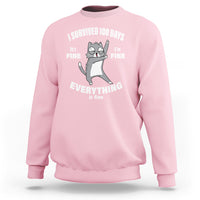 100th Day Of School Sweatshirt Funny Cat Everything Is Fine I Survived 100 Days - Wonder Print Shop