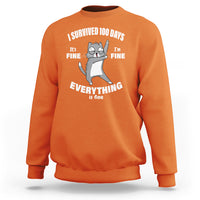 100th Day Of School Sweatshirt Funny Cat Everything Is Fine I Survived 100 Days - Wonder Print Shop